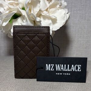 MZ Wallace New York Crosby Slim Card Wallet Brown Nylon Quilted RFID Lining NWT